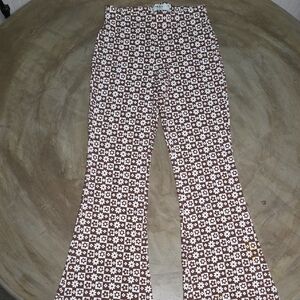 Hollister Brown and White Floral Flare Pants